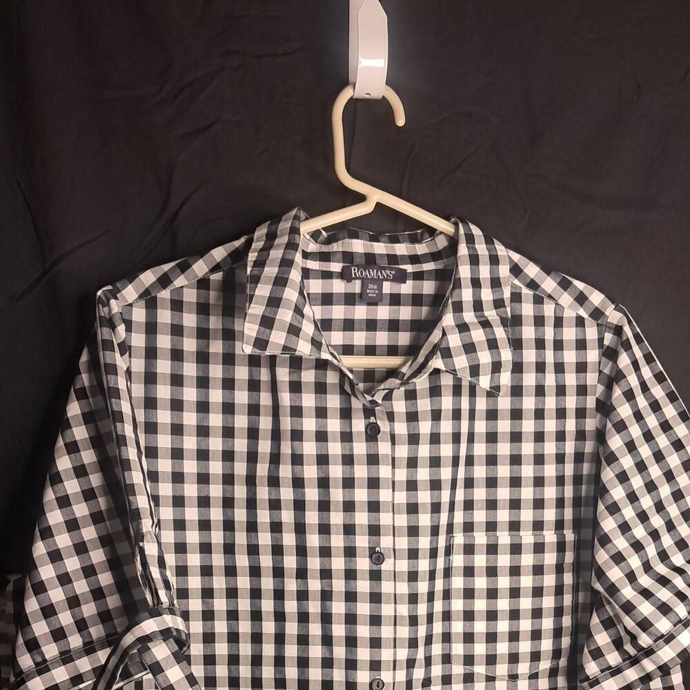 Roaman's Black And White Gingham Button Up